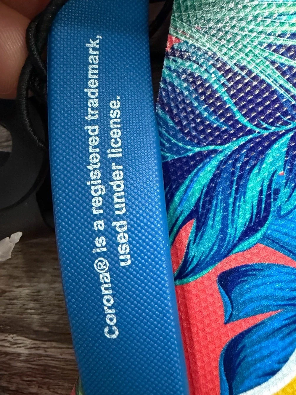 Corona Tropical Red Flip Flops with Blue Straps